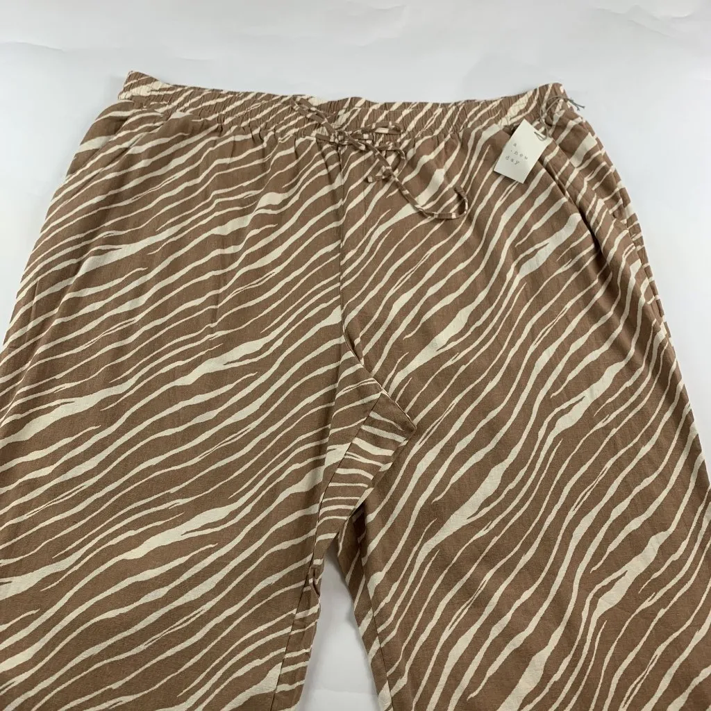 A New Day Brown Zebra Print Linen Blend Wide Leg Lounge Pant 3X New - Image 3