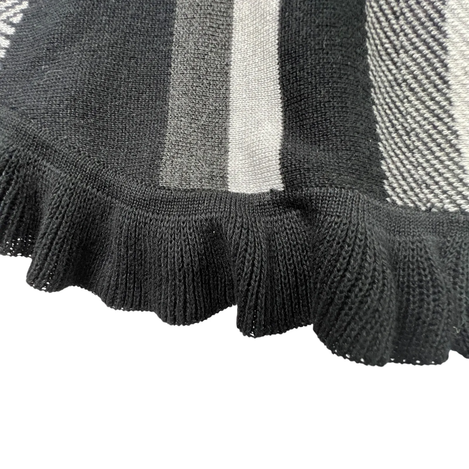 Joseph A. Poncho Sweater M Cowl Neck Striped Ruffles Knit Sleeveless Black Gray - Image 8