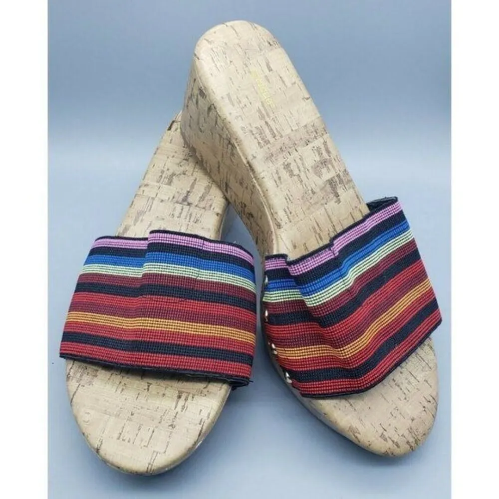 Avenue Ladies 10W Striped Rainbow Slip On Wedges Cork Sandals - Image 2