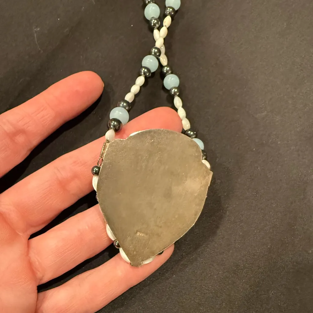 Vintage Phoenix Necklace – Handcrafted Navajo Artistry Glass and Black Pearl Blue - Image 13