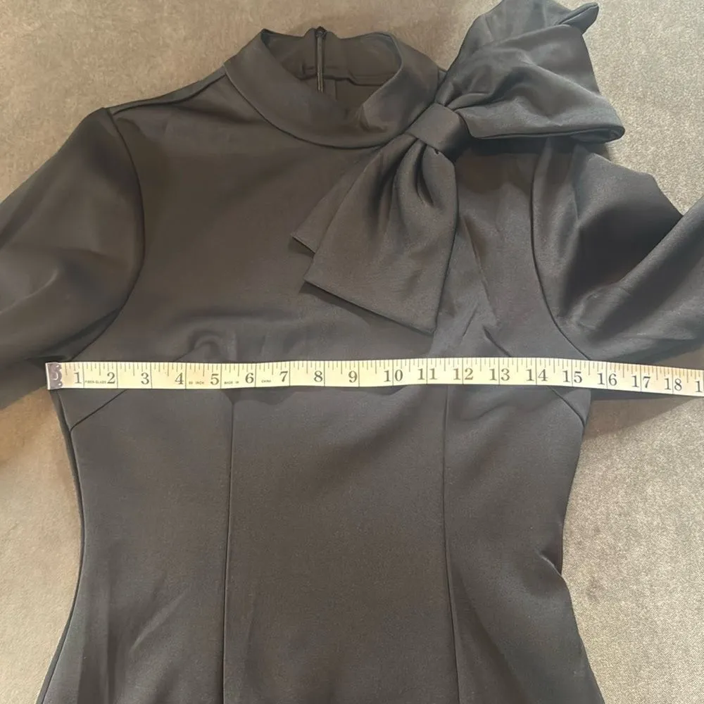 Women’s Black Long Sleeve Midi Pencil Dress with Bow Detail Size S NEW - Image 7