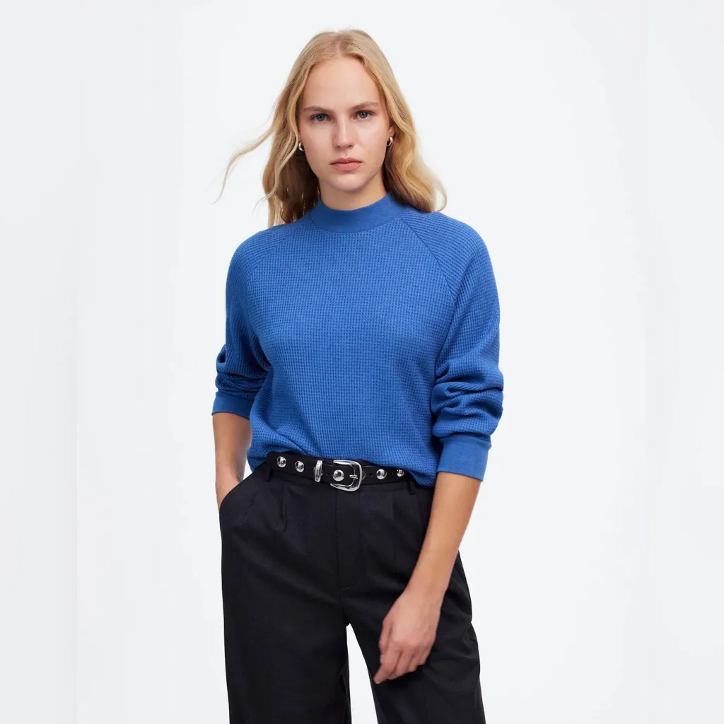 Madewell Waffle Knit Long Sleeve Crewneck Tee Women's Size Large Salmon Pink - Image 6