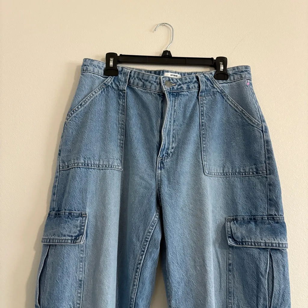 Cotton On Light Blue Wide Leg Cargo Jeans Sz 10 - Image 5