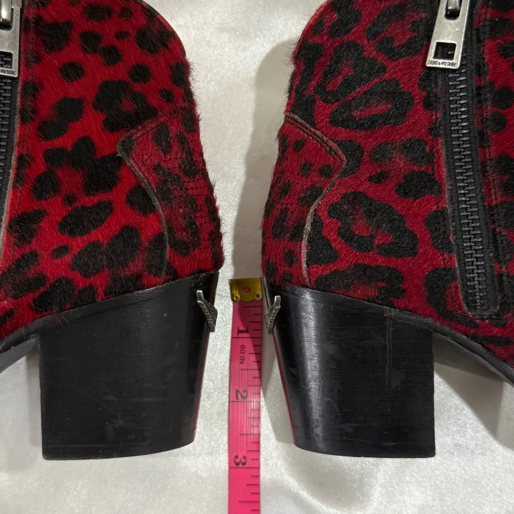 Zadig And Voltaire Molly Leopard Print Ankle Booties 36/5 Red Leather Edgy Chic - Image 16