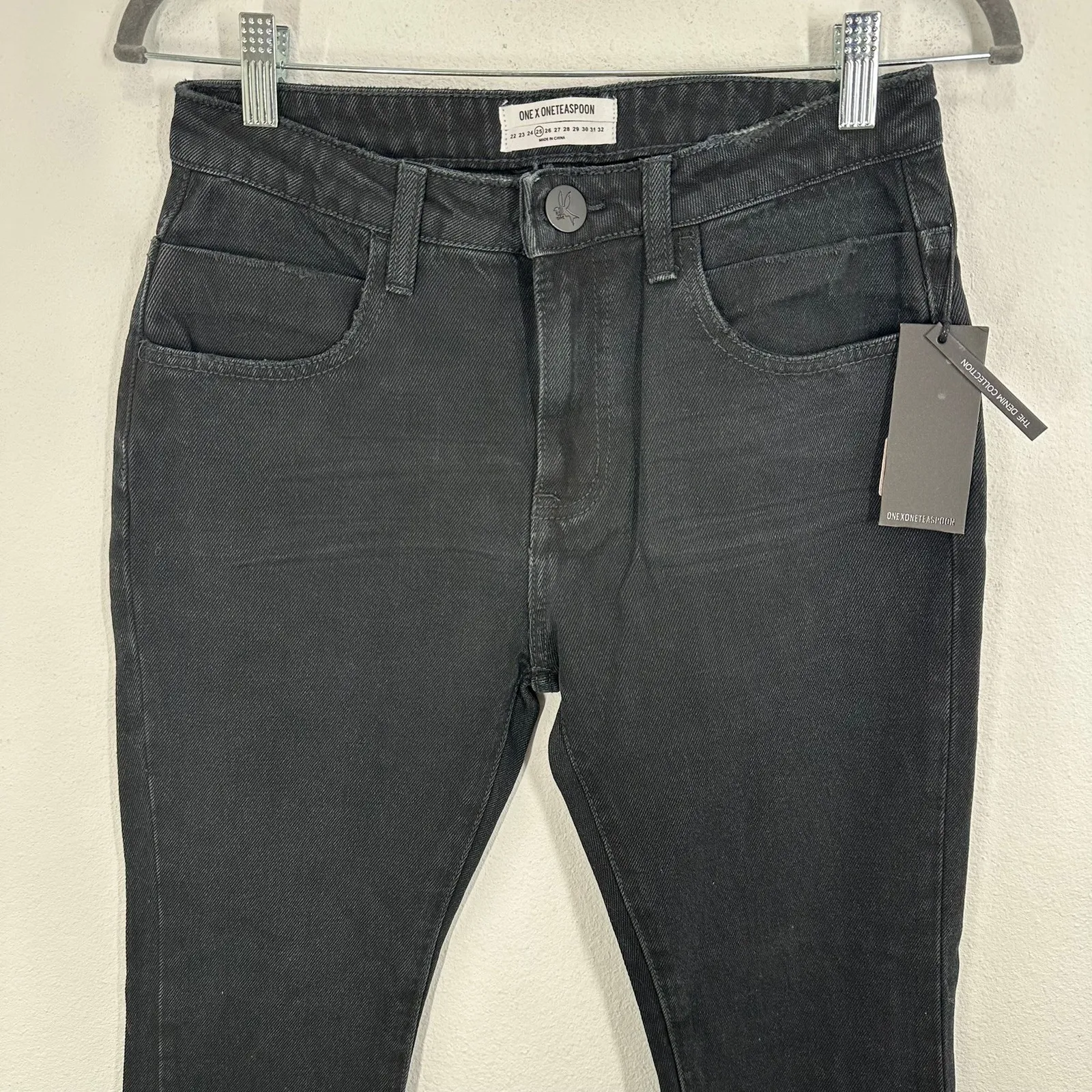One Teaspoon Kicks‎ Low Waist Black Oak Denim Jeans Frayed Hem Cropped Flare - Image 2