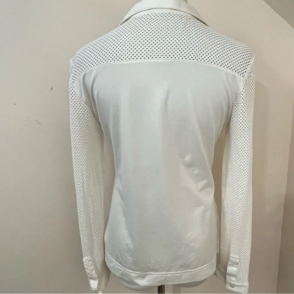 Akris Punto Cotton Stretch Cream Button Down Shirt Mesh Detail Sleeves S - Image 3