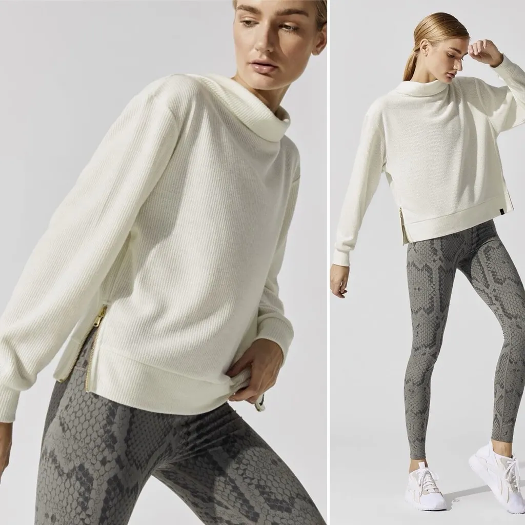 Varley  Huntly Size Zip Ivory Cowl Neck Sweater- Size Medium - Image 2