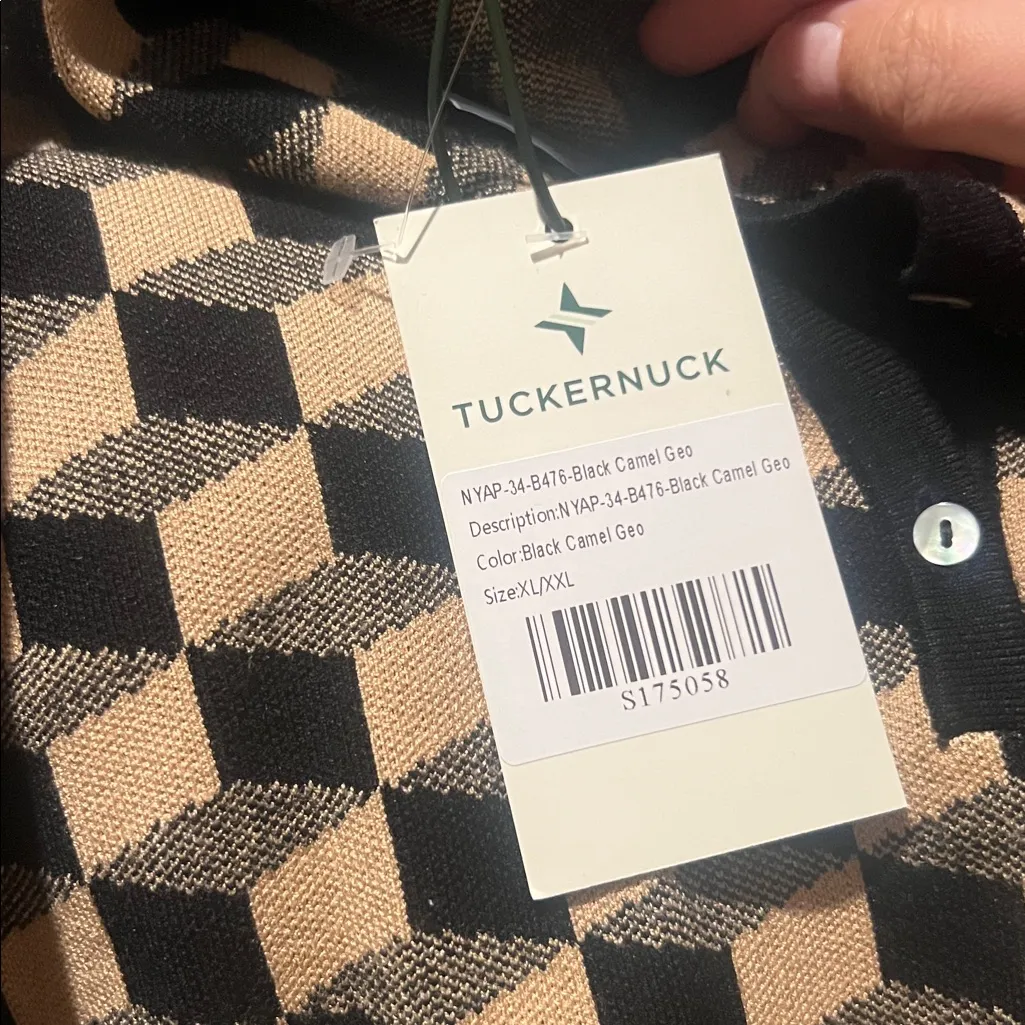 Tuckernuck Onyx and Camel Knit Geo Clayton Polo in Black Camel Geo XL/Xxl - Image 7