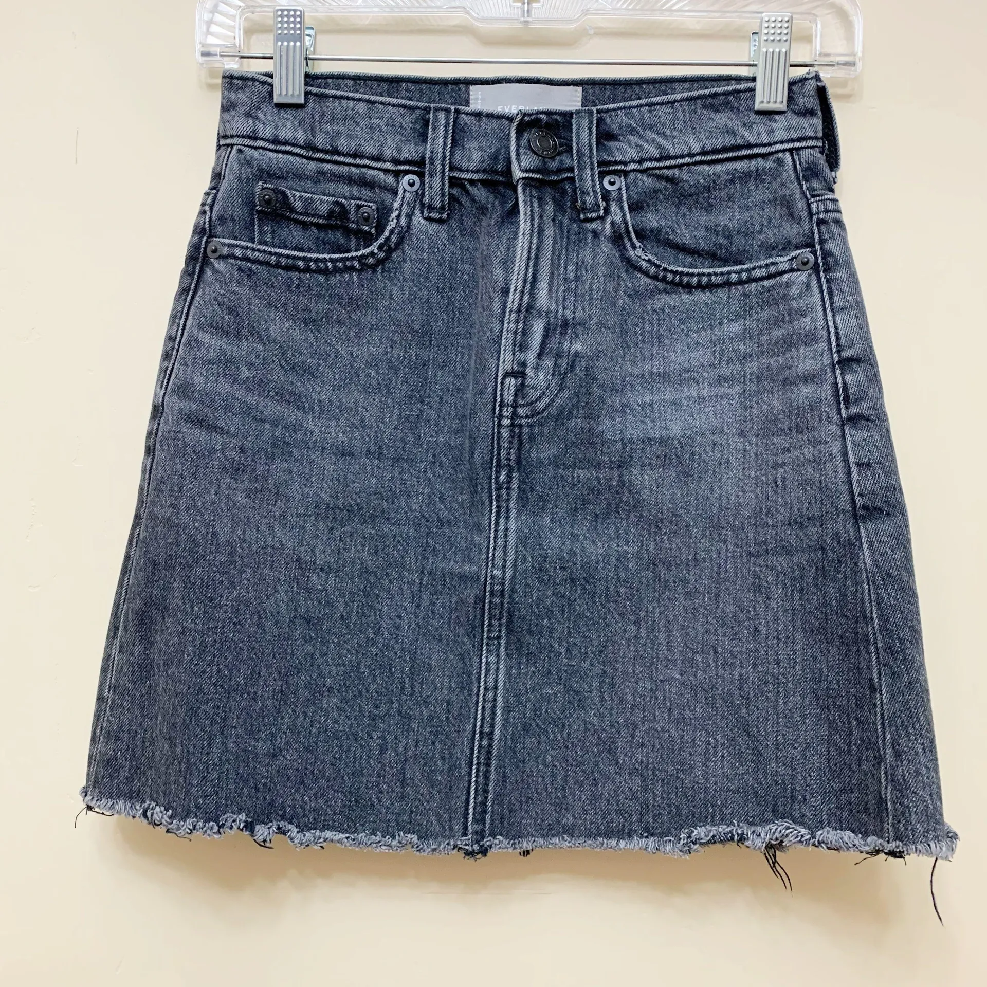 Mini Denim Frayed Hem Skirt Sz 23 - Image 2