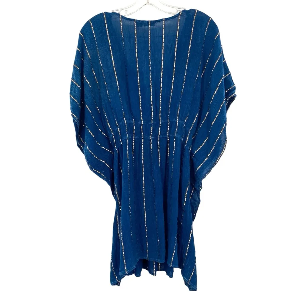 Raya Sun Cover Up Kaftan Blue Gold Boho Beach Vacation Swimsuit Coverup - Image 10