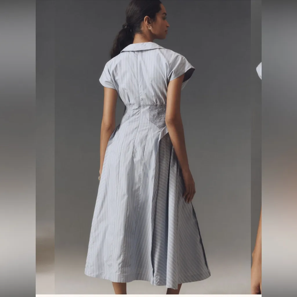 NWT Anthropologie Blue& White A-Line pleated Midi Dress Sailor collar size Large - Image 2