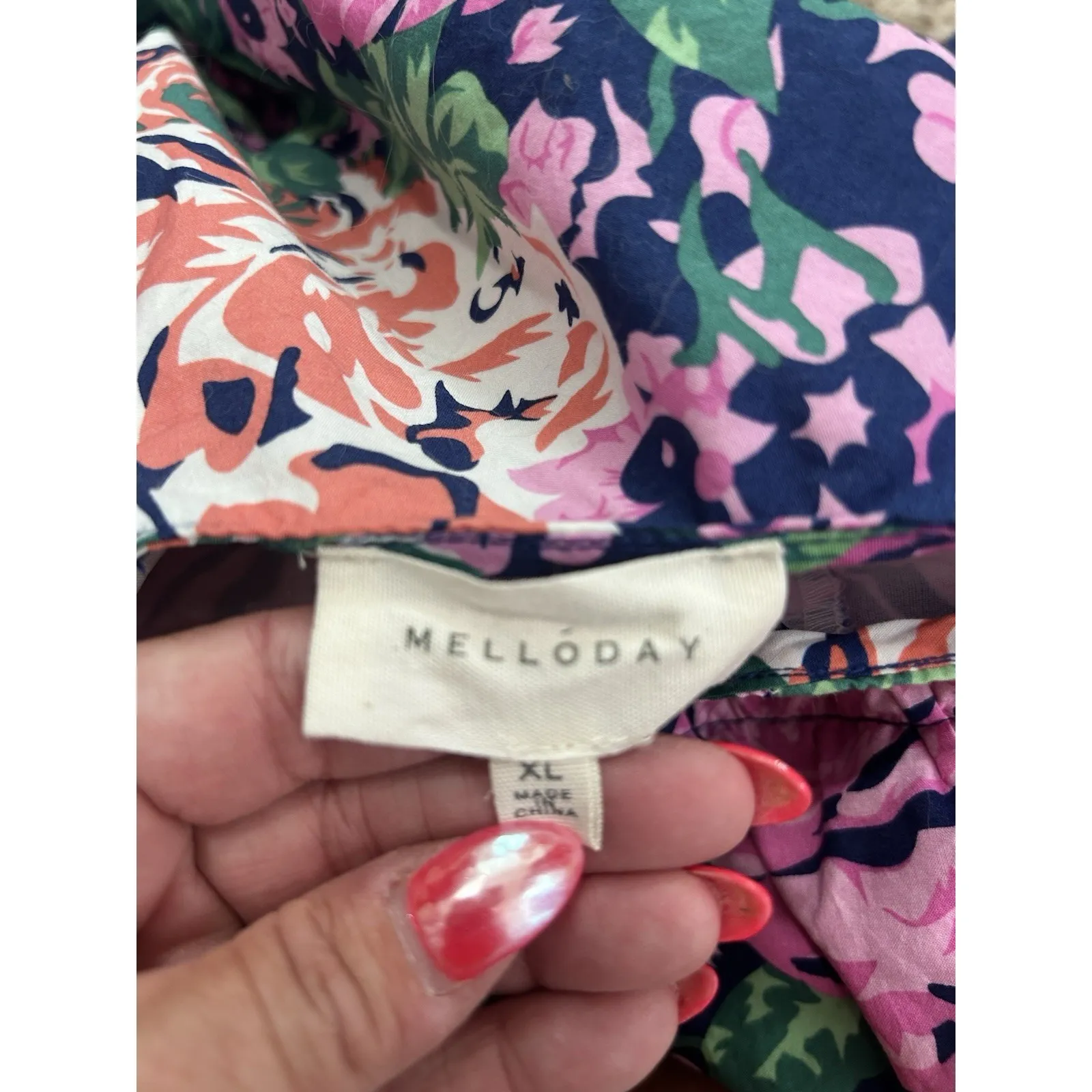 Melloday Blue Floral Puff Sleeve Mini‎ Dress Size XL V Neck Boho Print Beachy - Image 4