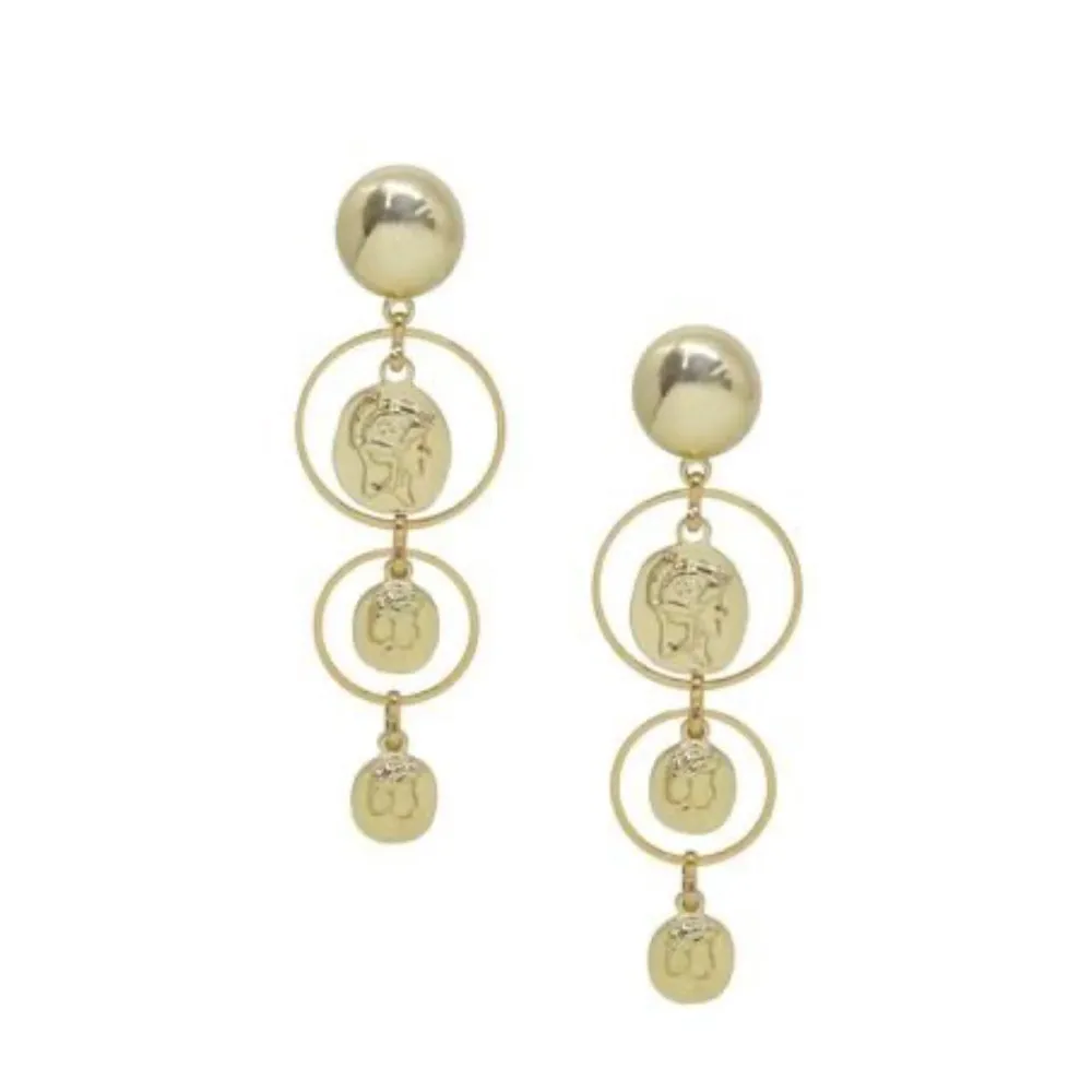 Ettika Gold Coins In Orbit Dangle Statement Earrings Roman Soldiers - Image 3