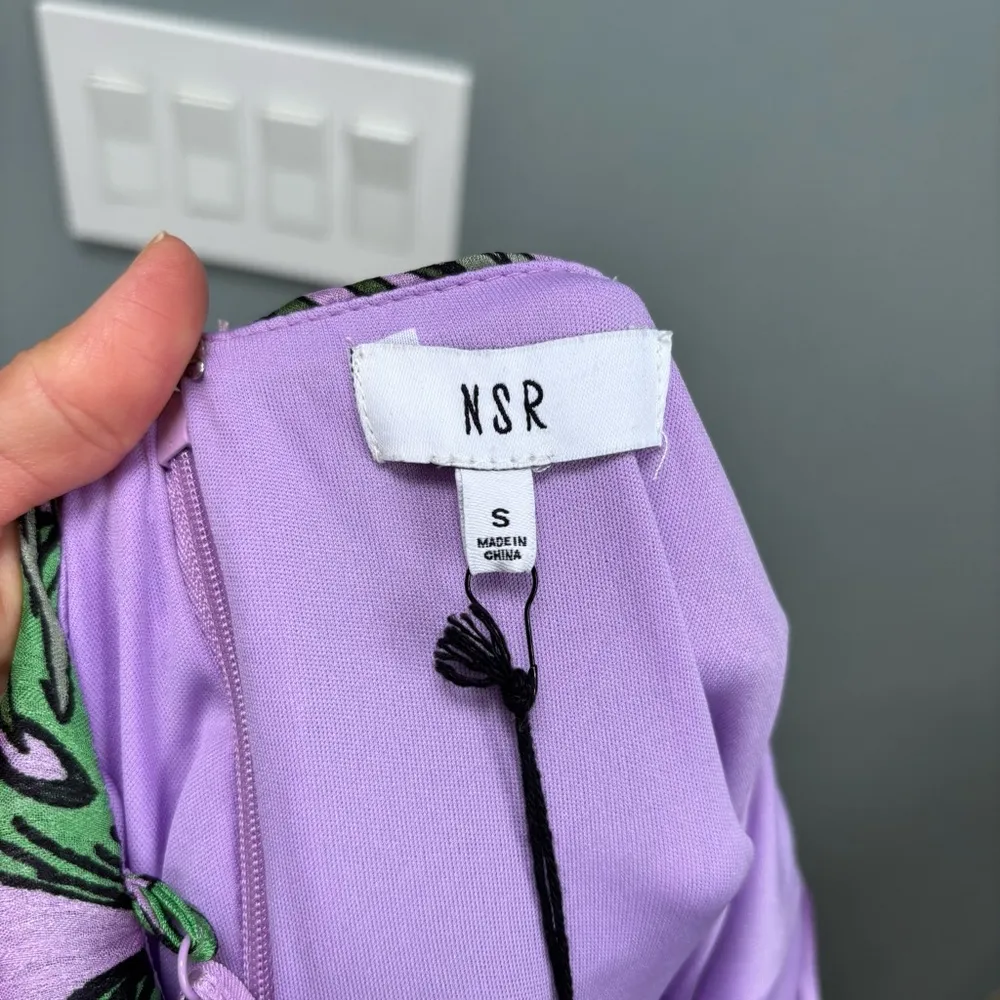 NSR Palm Print Ruffle Tiered Midi Dress In Tropical Print S Purple - Image 7