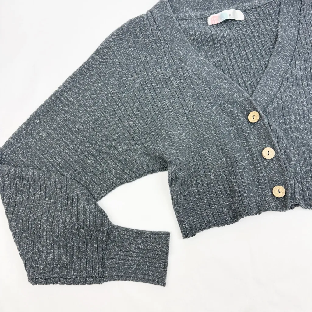 Free People Beach James Ribbed Balloon Sleeve Cropped Cardi Cardigan Grey Slate - Image 5