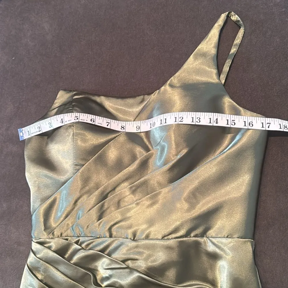 Women’s One Shoulder Mermaid Fit Corset Back Prom Party Dress Size 6 *READ FLAWS Green - Image 8