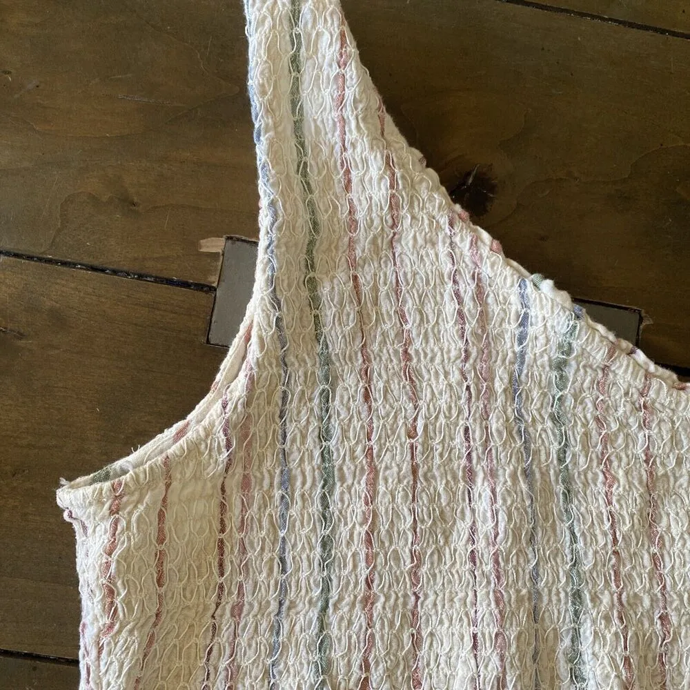 American Eagle Women's Ivory Smocked One Shoulder Striped‎ Tank Large Festival - Image 4