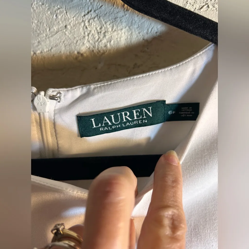 Ralph Lauren 6P Navy and Cream Striped Midi Dress petite classic sheath workwear - Image 2