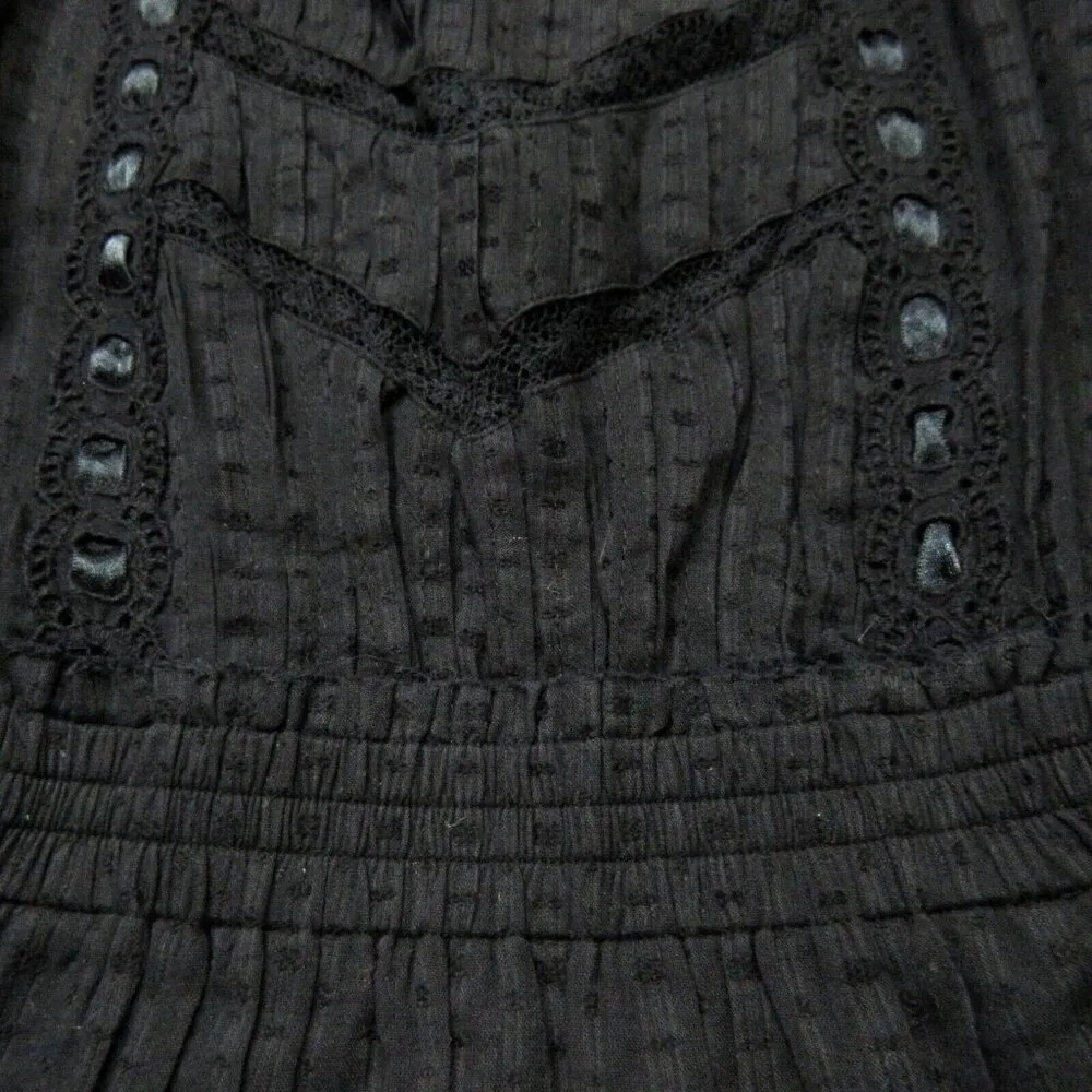 NWT LoveShackFancy Sanaya Mini in Black Ribbon & Eyelet Trim Cotton Dress L - Image 8