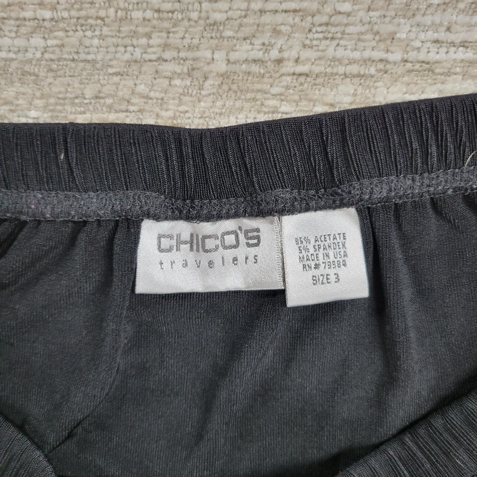 Chicos Travelers Fringe Skirt Womens XL Black Ribbed Faux Wrap Slinky Rodeo - Image 2