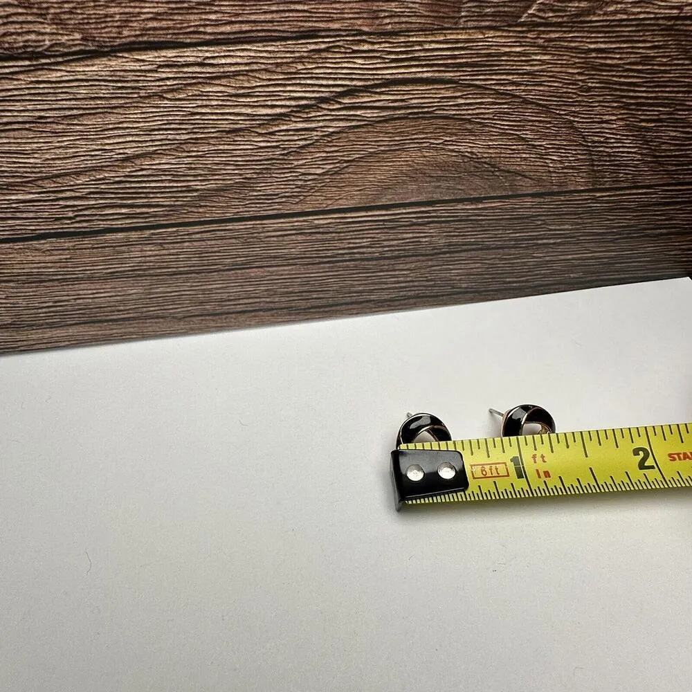 Trifari Gold Tone Black Enamel Round Stud Pierced Earrings Signed - Image 2