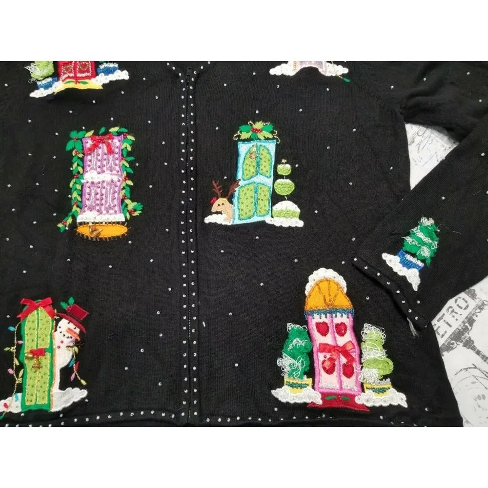 The Collection Works of Berek 2 Takako Sakon Holiday Christmas Doors Sweater (L) Size L - Image 2