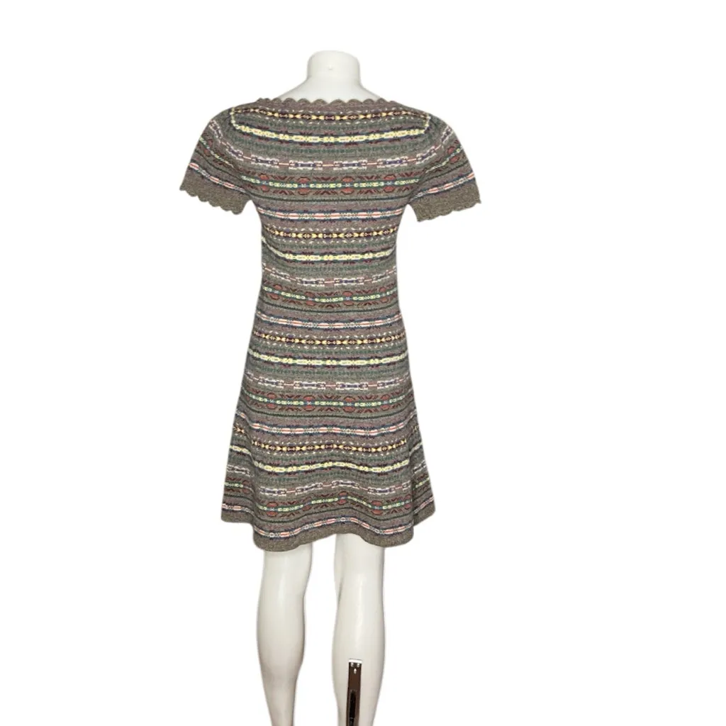 RALPH LAUREN RUGBY Wool Dress Fit & Flare Short Sleeves Mixed Color Knit Medium - Image 2