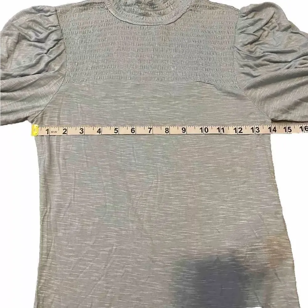 7 Seven For All Mankind Blue Smocked Mock Neck Puff Shoulder Top Size XS NWT - Image 9