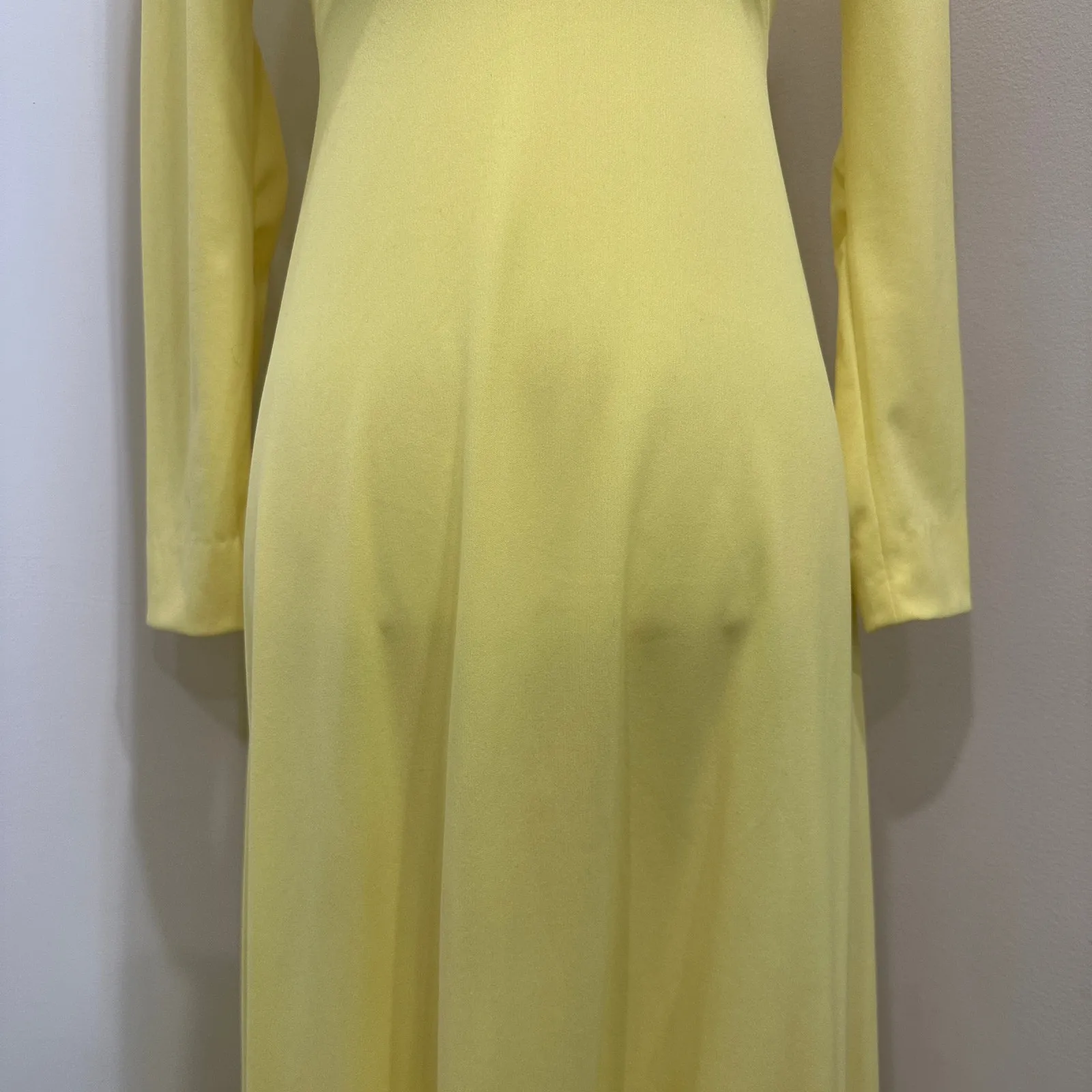 Vintage 1970s Victorian Edwardian Revival Yellow Lace Neck Maxi Dress Costume XS - Image 6