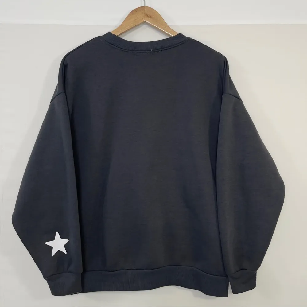 Orange Kiss Crewneck Sweatshirt Women M Terry Embroidered Los Angeles 98 Grey - Image 2