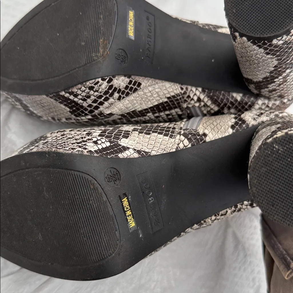 Bamboo  Black and Gray Snakeskin Heeled Platform Boots - Image 5
