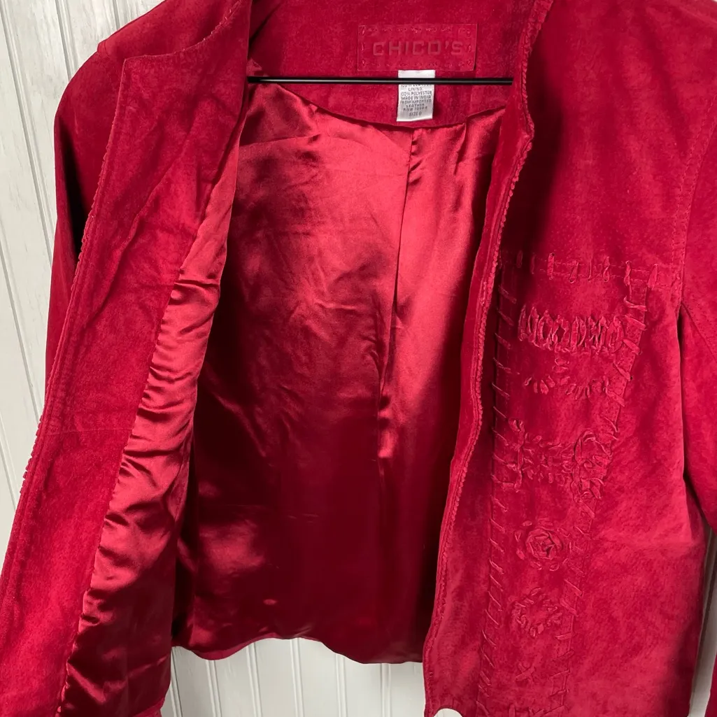 Vintage Chico's Red Suede Leather Embroidered Jacket Size Small Western Cowgirl - Image 9