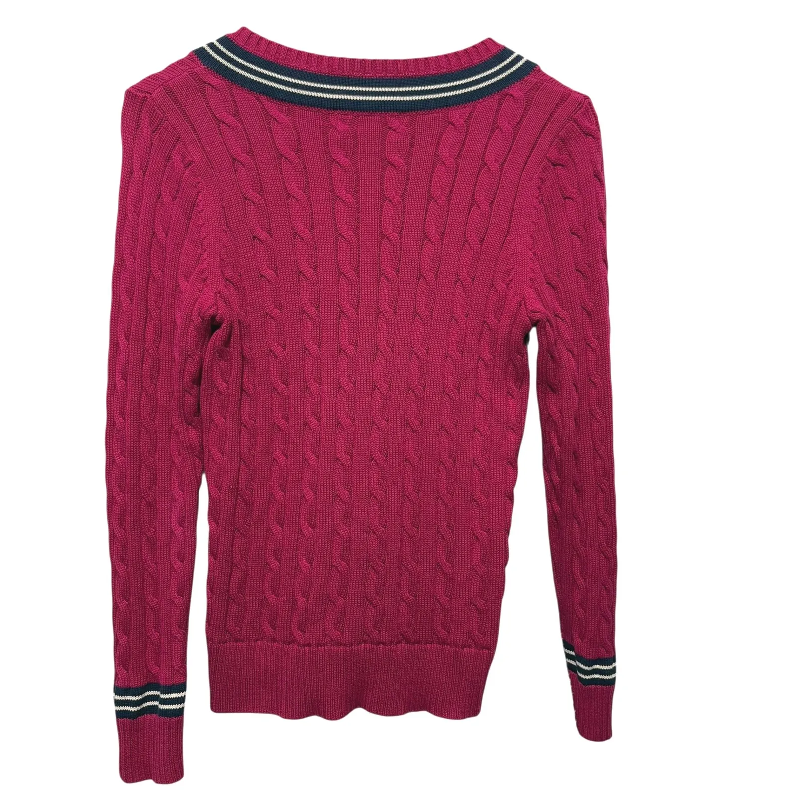 Lauren Ralph Lauren Women Sweater L Pink Cable‎ Knit V Neck Preppy Academia Y2K - Image 2
