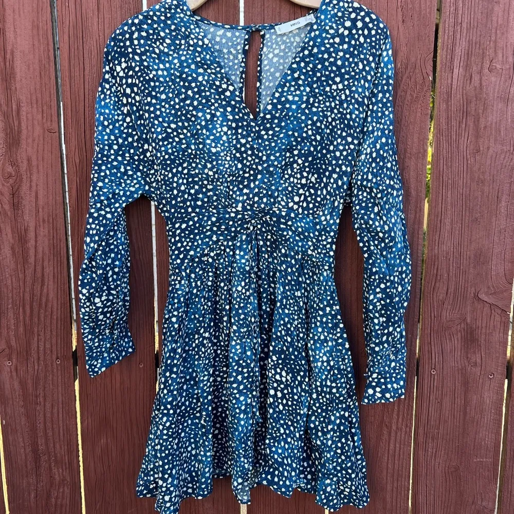 Mango MNG Long Sleeve Print Skater Dress Blue Size 0 - Image 6