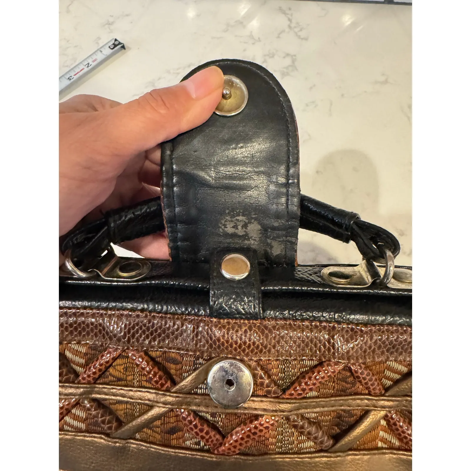 Vintage Dolce Vita By Jackson Faux Leather Handbag black Brown Reptile purse - Image 9