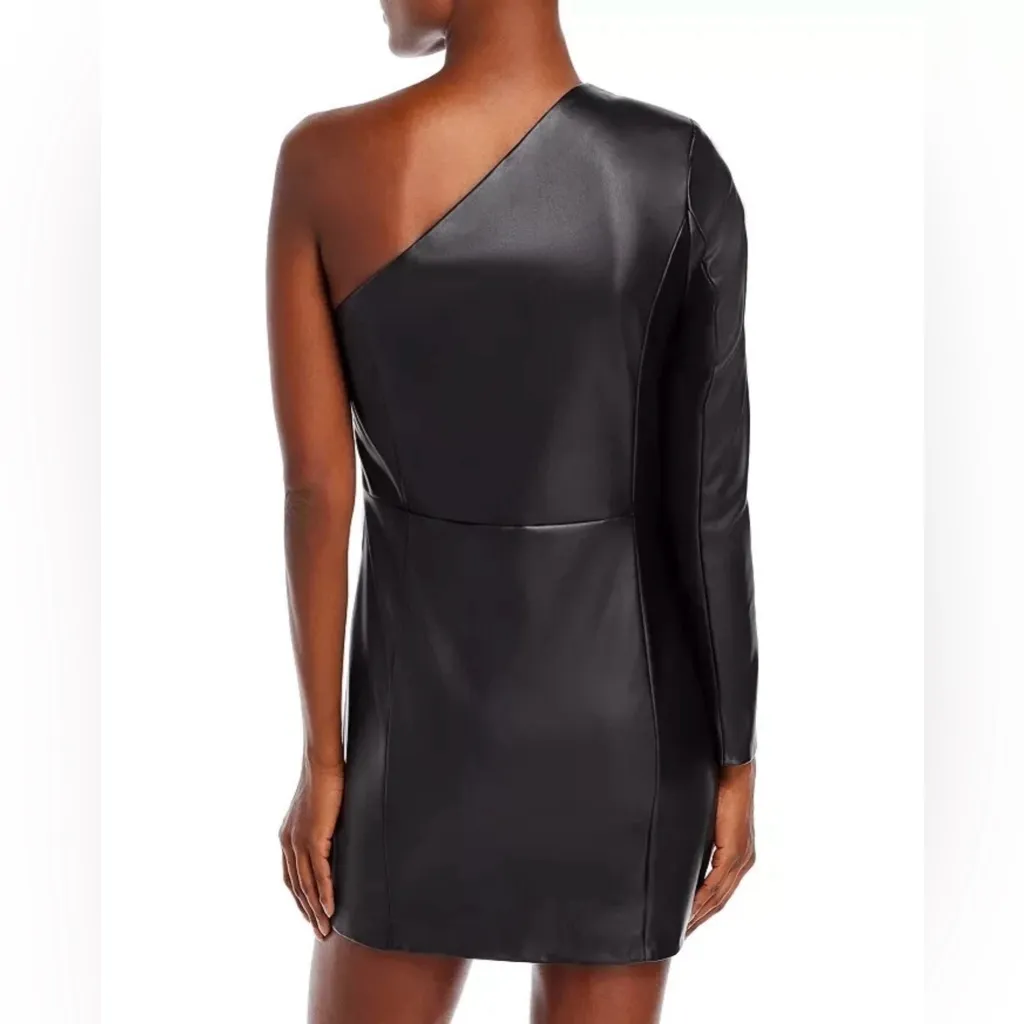 Aqua Faythe Vegan Faux Leather One‎ Shoulder Mini Dress Black Size Small - Image 7