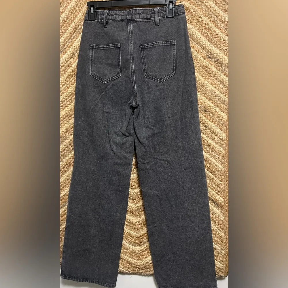 Princess Polly Women's Black Wide Leg Denim Jeans,Slit Cuffs,Size US 4 - Image 2