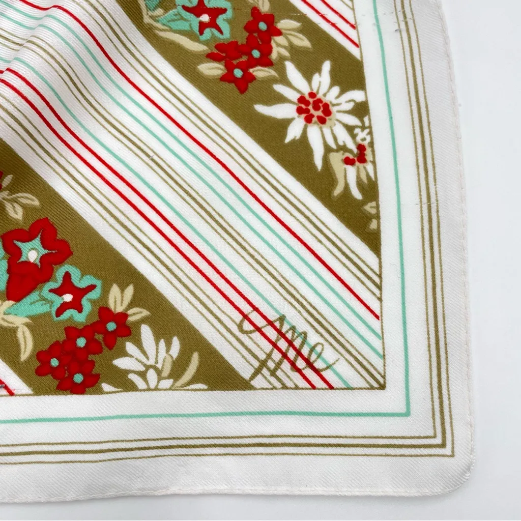 Vintage Scarf Floral Stripes Olive Green White Red Teal Square Retro 70s‎ 80s - Image 2
