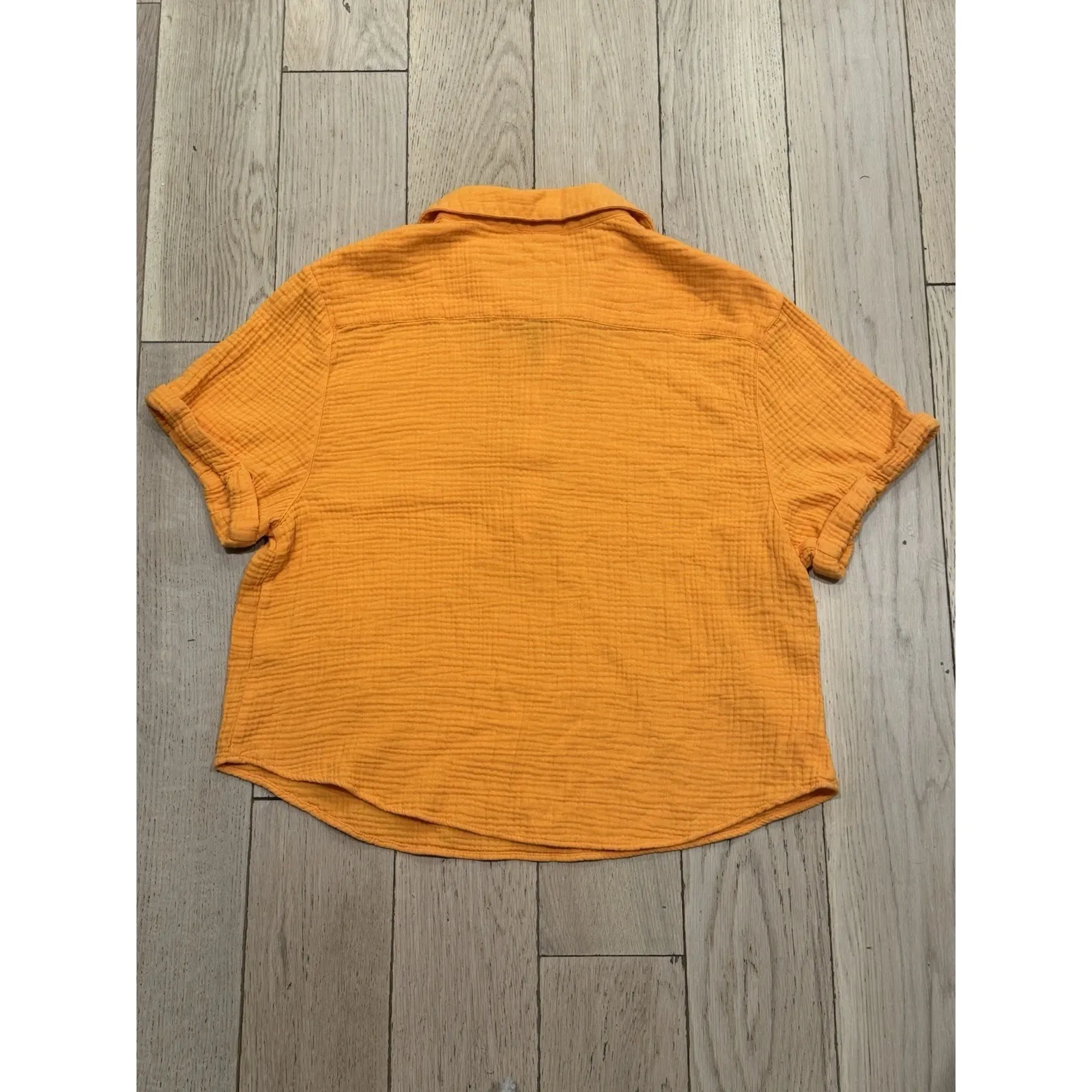 MAGASCHONI Blouse Womens L Top‎ Beach Summer Short Sleeve Orange Organic Cotton - Image 5