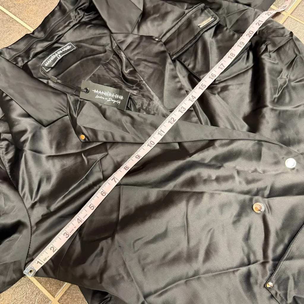 NEW Maniere De Voir Oversized Satin Blazer Long Sleeve Mini Dress Black UK 16 - Image 11