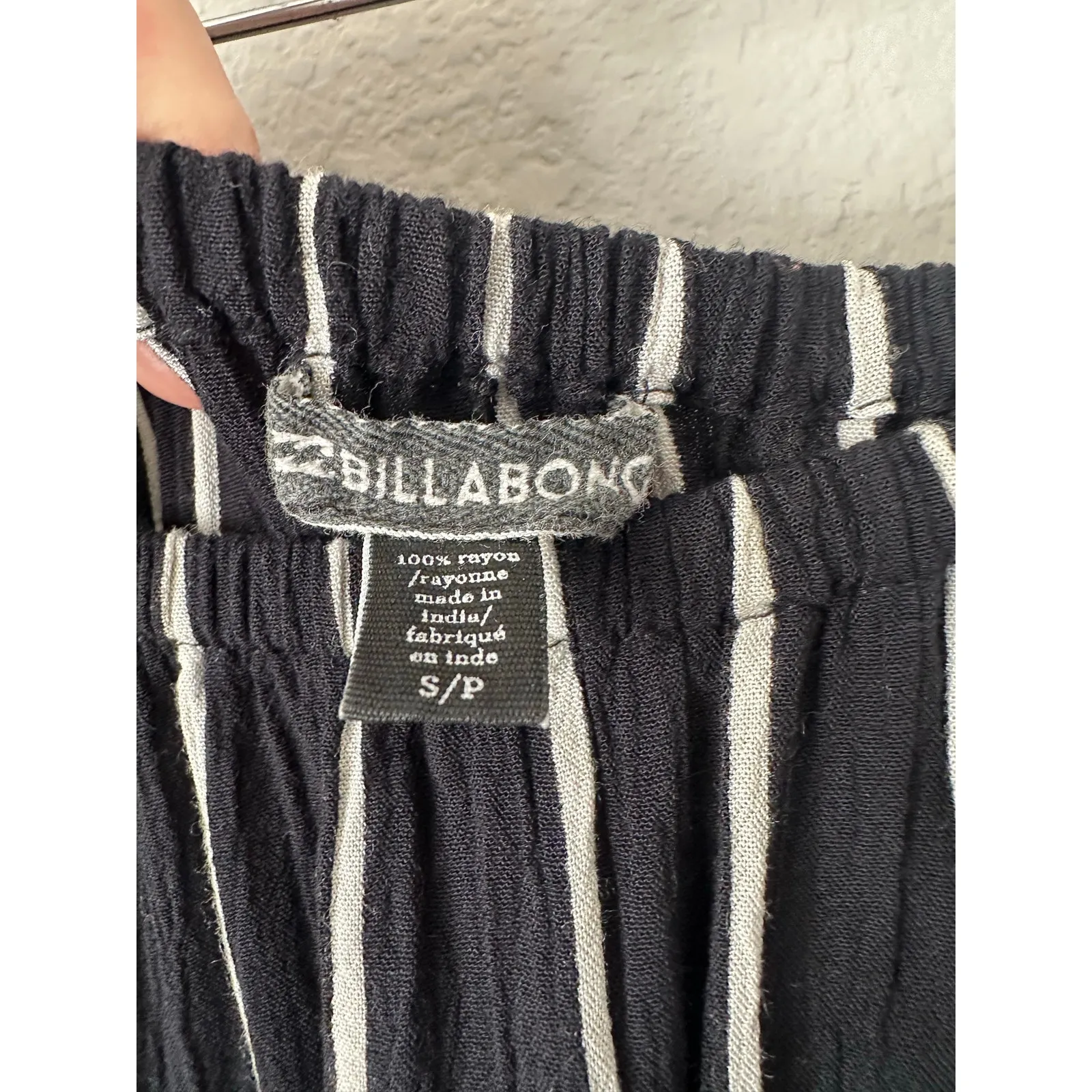 BILLABONG Off The Shoulder Long Sleeve Maxi Dress Black White Vertical Stripe - Image 9