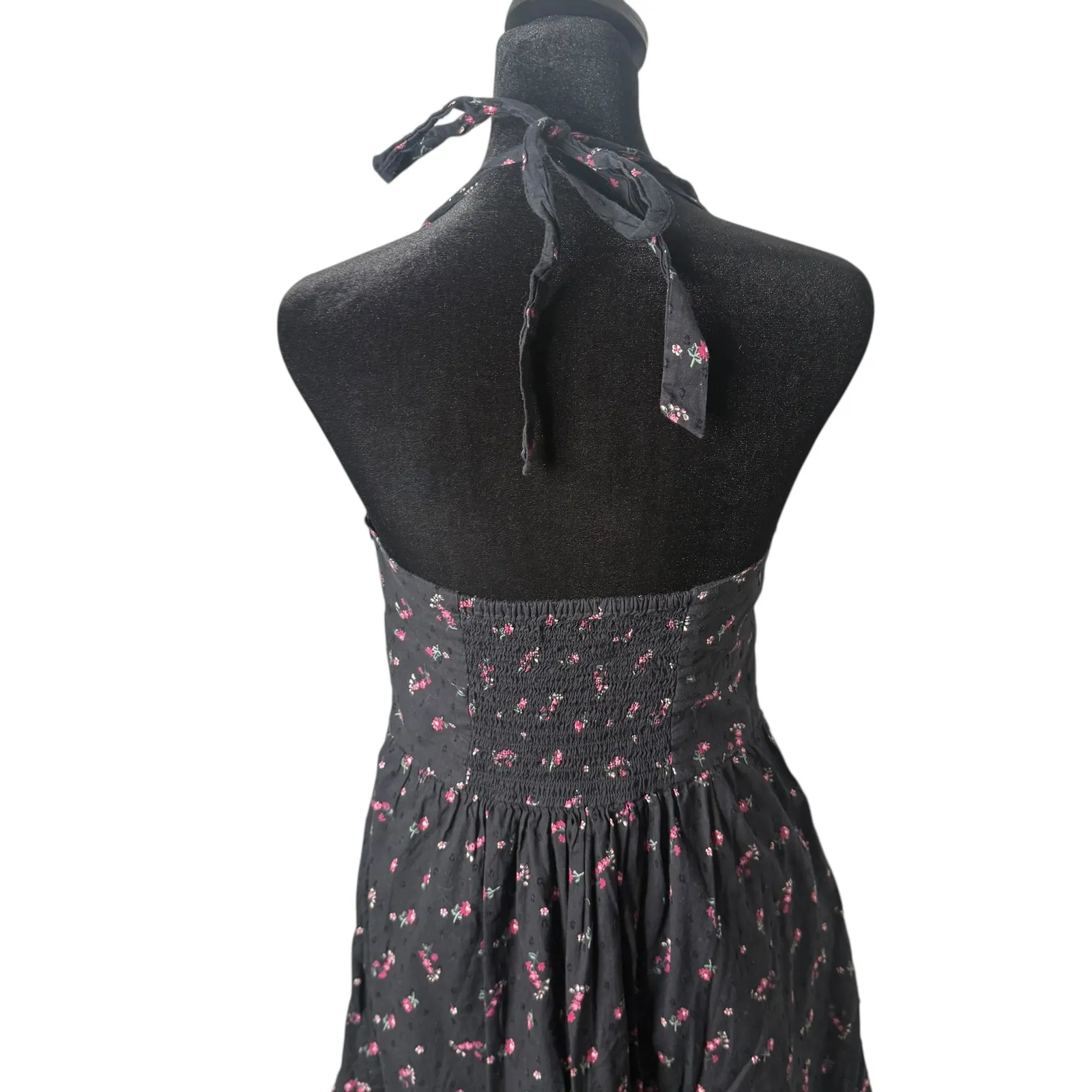 GUESS Black Floral Mini Halter Dress Size 11 Sweetheart Neckline Whimsigoth Pink - Image 7