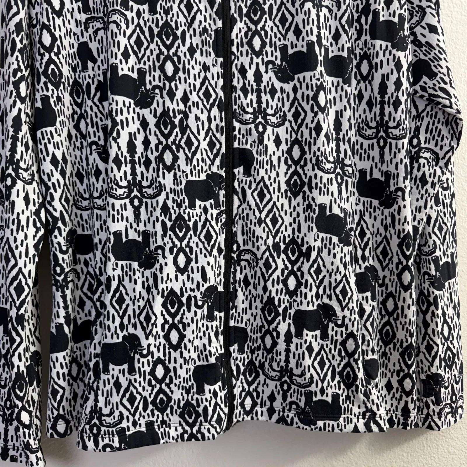 Ibkul Jacket Womens XL Black White Full Zip Golf Outdoor UV UPF Sun Elephant Art - Image 3