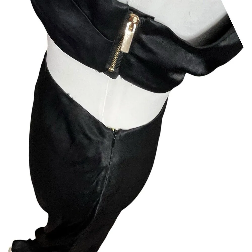 Meshki Clementine One Shoulder Maxi Dress Women’s Size Large Black Satin Cutout - Image 6