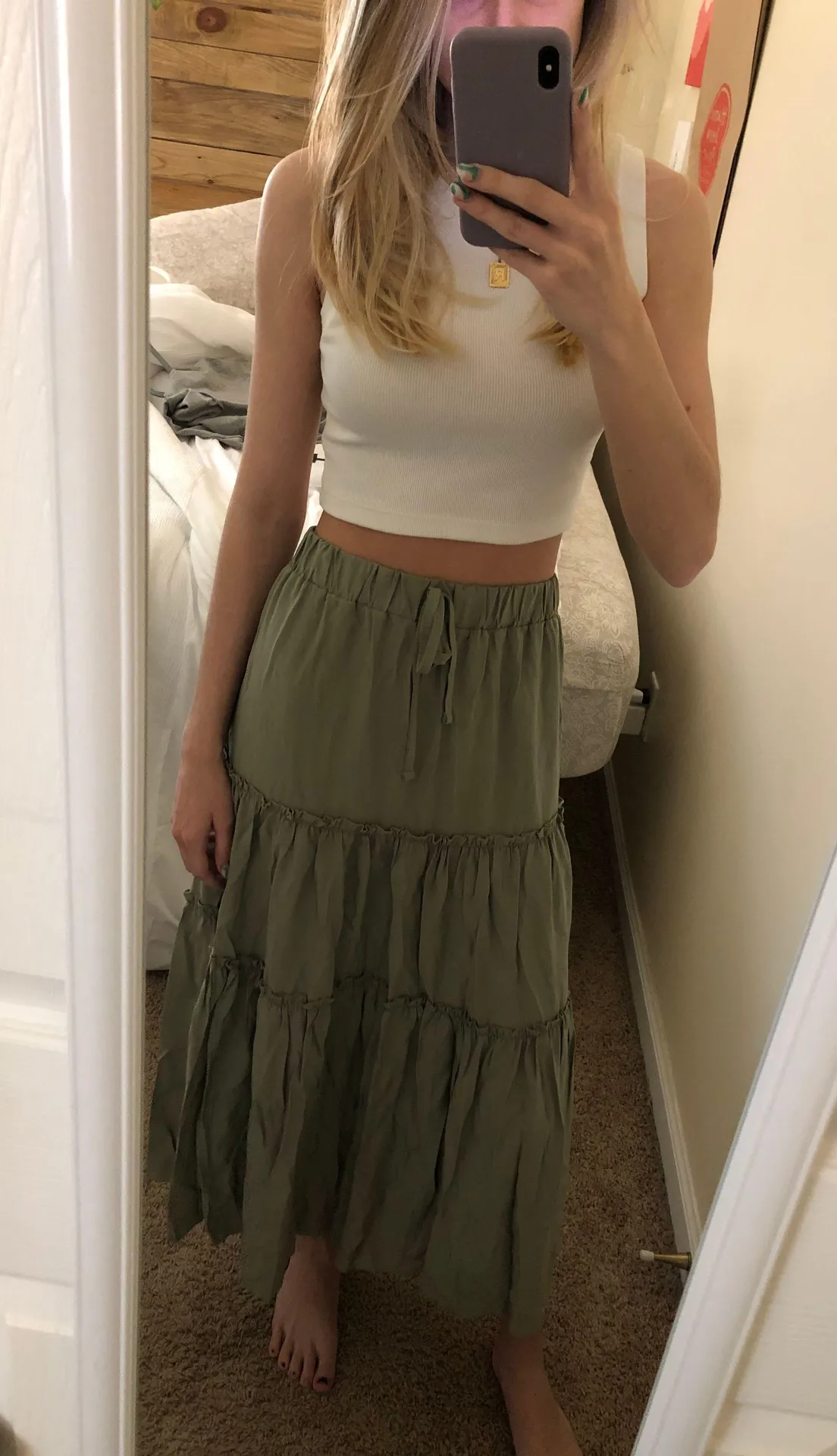 SheIn Green Flowy Maxi Skirt - Image 4