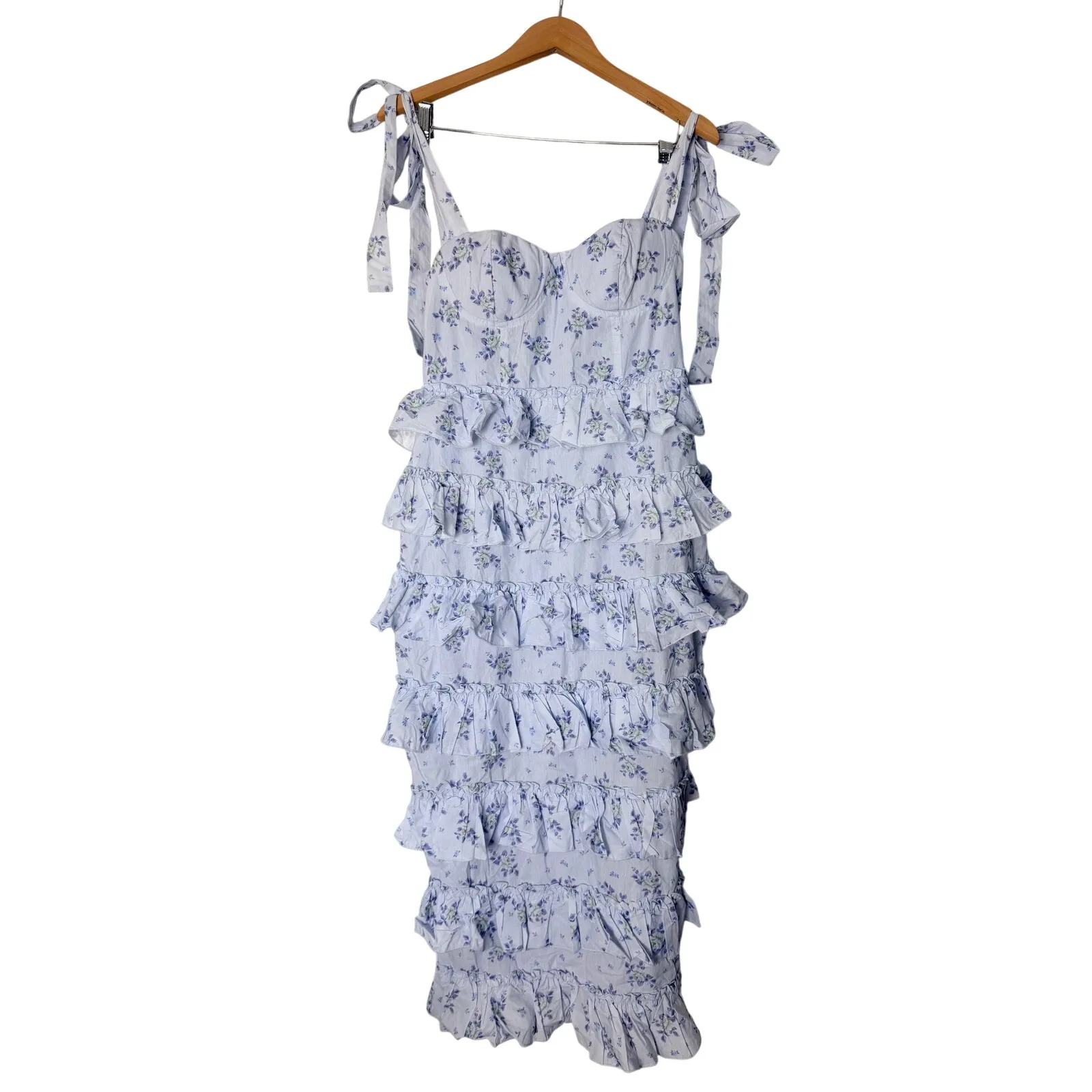 Petal & Pup Dress Marina Floral Tiered Ruffle Midi Size Large in Blue - Image 3