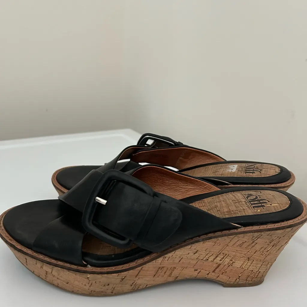 Sofft Leather Wedge Sandals Slip On Black Size 9.5 - Image 6