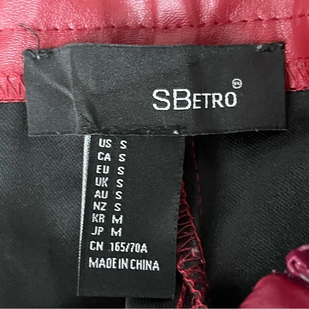 Sbetro Vegan Leather Pants Red S Slit Hem Rock Moto Biker Grunge Goth Edgy Prep - Image 6