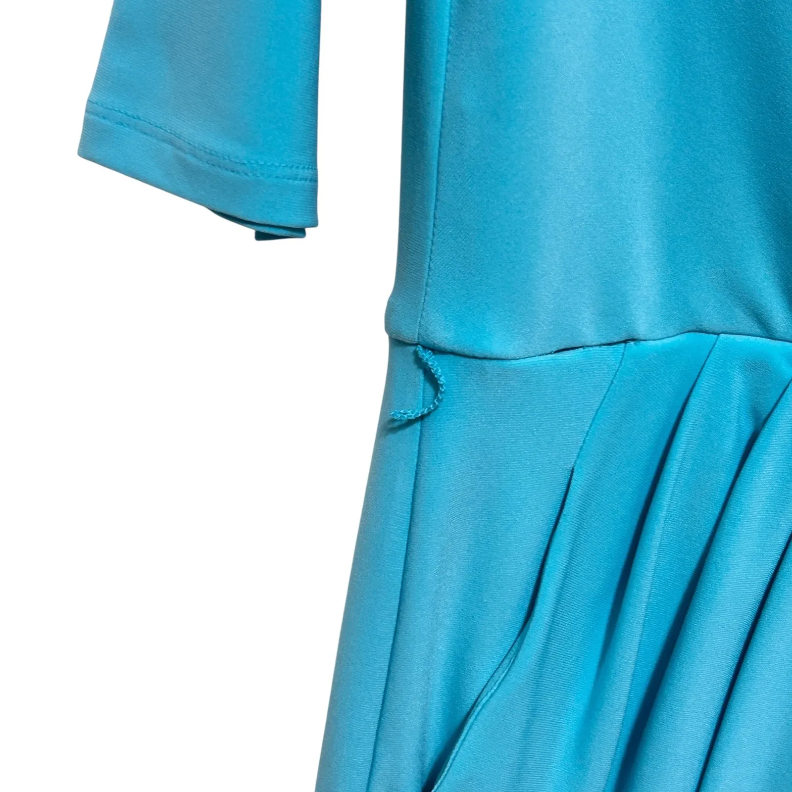 Lauren Ralph Lauren Women Midi Dress 10 Turquoise Faux Wrap Ruch‎ Jersey Stretch - Image 7
