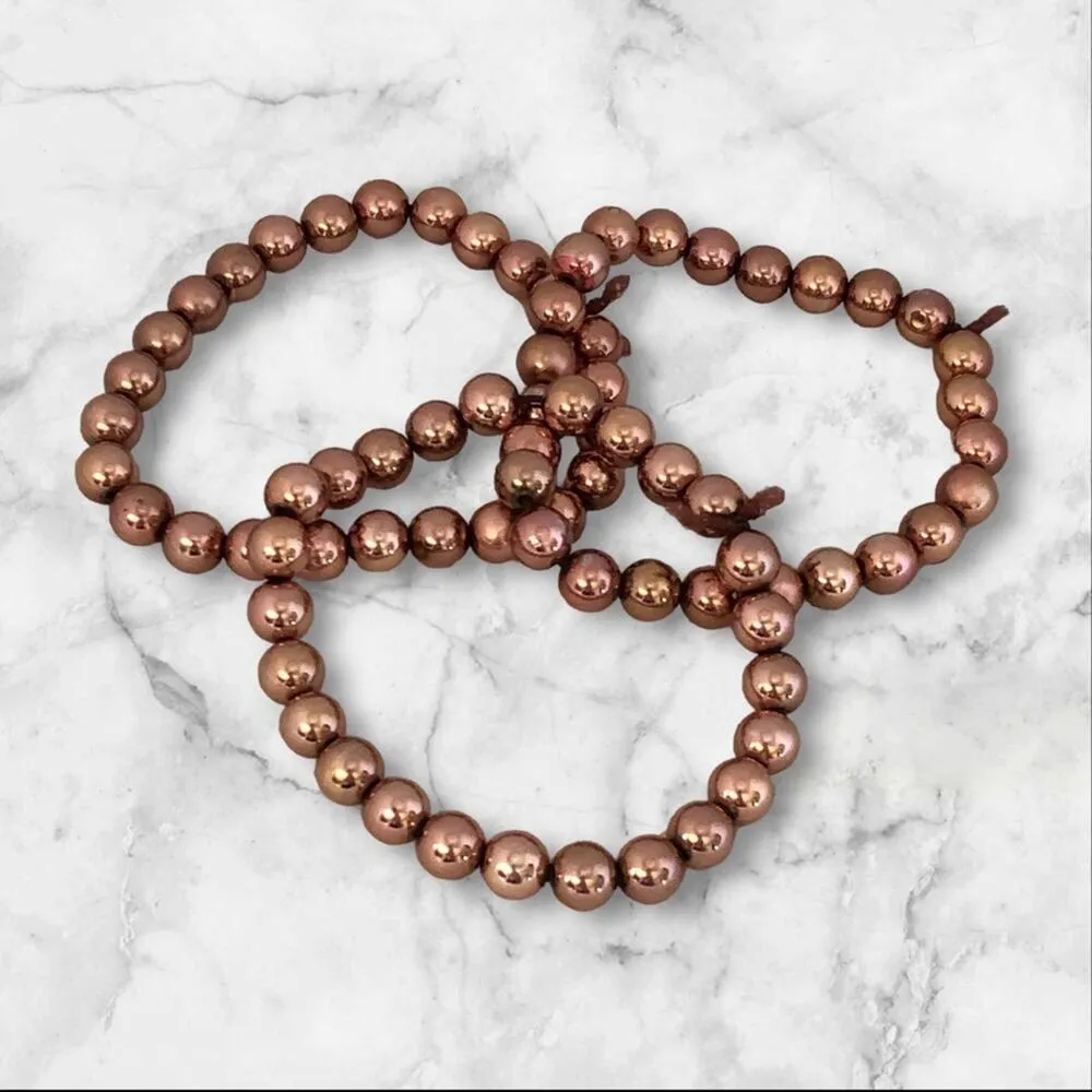 Rose Gold Shiny Stretchy Beaded Three Bracelet Bundle - Image 6